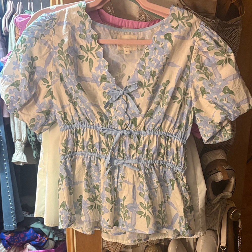 Umgee Blue and Green Floral Blouse